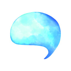 Illustration of a blue watercolor speech bubble on a white background.