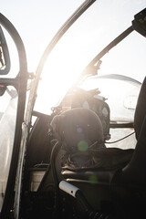 military helmet inside a helicopter