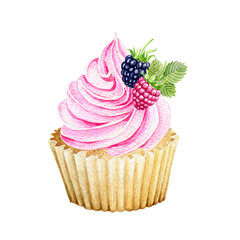 Watercolor Cupcake illustration, bakery illustration