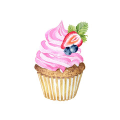 Watercolor Cupcake illustration, bakery illustration