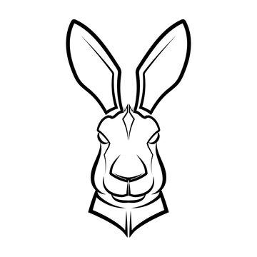 Black and white line art of bunny head. Good use for symbol, mascot, icon, avatar, tattoo,T-Shirt design, logo or any design.