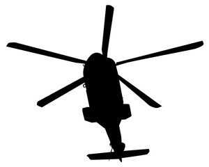 Tourist helicopter flies across the sky. Isolated silhouette on white background