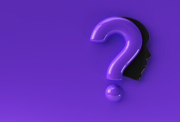 3d Render Question Mark with Human Face Icon illustration Design Element.