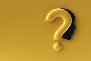 3d Render Question Mark with Human Face Icon illustration Design Element.