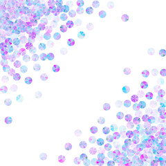 Blue paillettes confetti scatter vector background. Elegant shining spangle elements holiday decor flatlay. Holiday confetti placer flickering background.