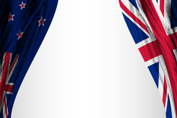 New Zealand and UK flag with theater effect. 3D illustration
