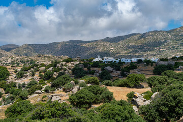 Fototapeta na wymiar Landscape around Volax village, with huge granite stones at Tinos island, Greece