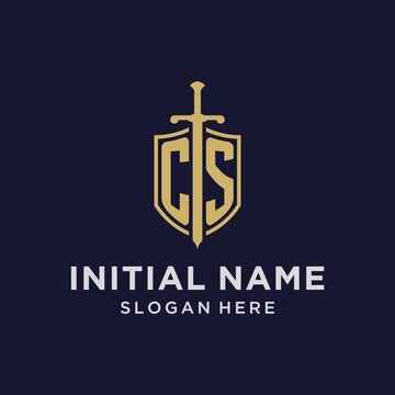 CS logo initial monogram with shield and sword design