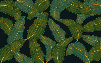 Abstract luxury golden leaf background. Wallpaper design or texture with stripes from leaves.