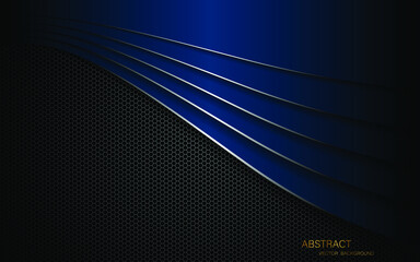 blue abstract with silver border on dark steel mesh background
