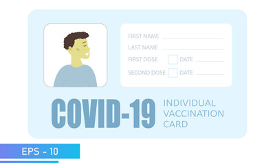 Covid-19 Vaccination card. Asia man. With the cardholder data, photo and data on the delivered doses.