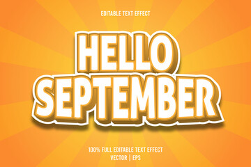 Hello september editable text effect 3 dimension emboss cartoon style