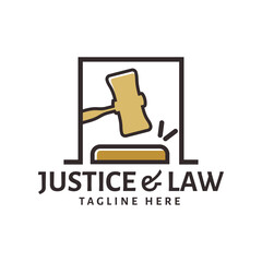 Line Hammer justice attorney law logo design concept template