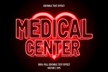 Fototapeta na wymiar Medical center editable text effect 3 dimension emboss neon style