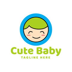 Cute baby boy line logo illustration design template inspiration