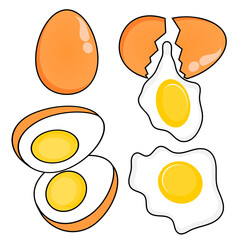 Vector illustration set of eggs, boiled eggs, fried eggs.
