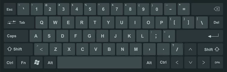 Fotobehang Keyboard with black and dark gray keys, and all symbols, letters of the alphabet and numbers to type -  International design for a vector editable keypad © Domingo