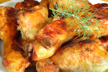 grilled chicken legs,fresh and crunchy,close up shot