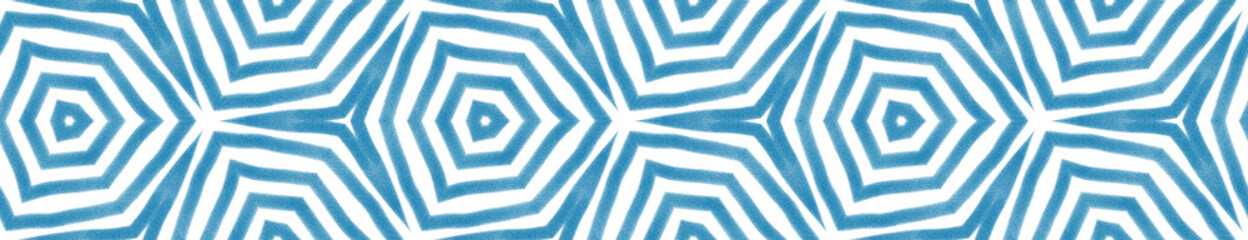 Medallion seamless border. Blue symmetrical