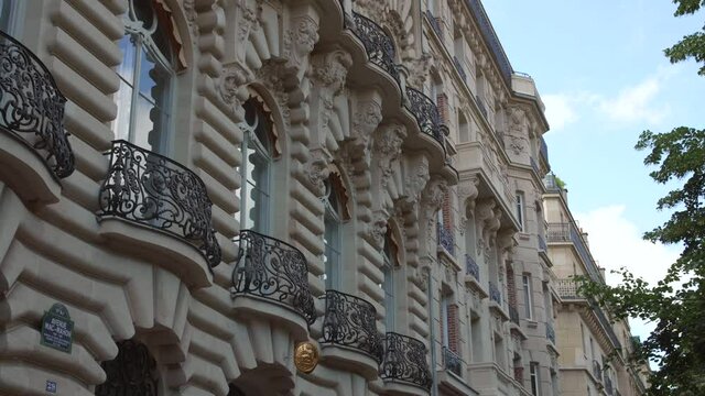 Arched Windows With Balcony Of A Parisian Building Inspired By The Italian Renaissance And The Orient. Art Nouveau Architecture At 29 Avenue Mac Mahon In Paris, France.