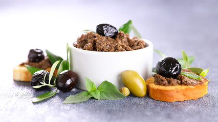 olive tapenade and bread toast