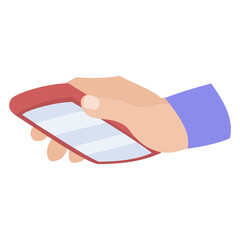 Hand hold red phone with blank screen Flat vector illustration on white background