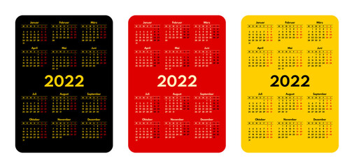 2022 pocket size calendars set, german language and flag colors