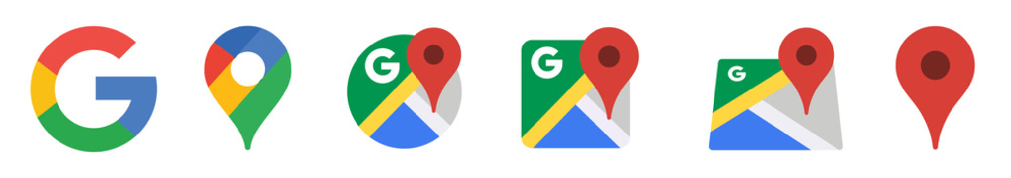Google Maps icon set. Location icon symbol. Map pin markers. Google products and programs logo. Vector illustration.