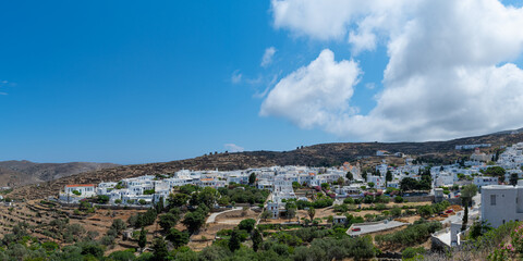 Fototapeta na wymiar Panoramic view of Pyrgos (Panormos) village in Tinos island, Greece