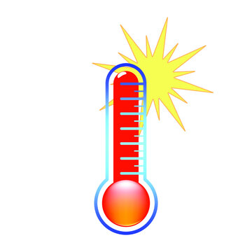 Thermometer sun icon. Hot weather symbol. Color vector drawing.
