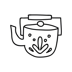 Single hand drawn kettle. Doodle vector illustration. Isolated on a white background. Goblincore style