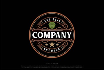 Vintage Retro Hop Beer Brewing Brewery Label Logo Design Vector