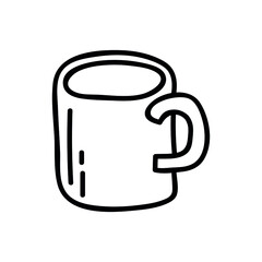 Single hand drawn cup of coffee, cappuccino, chocolate, cocoa, americano or tea. Doodle vector illustration. Isolated on a white background.