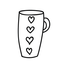 Single hand drawn cup of coffee, cappuccino, chocolate, cocoa, americano or tea. Doodle vector illustration. Isolated on a white background.