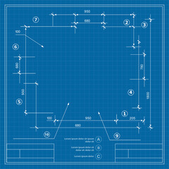 Template drawing plan scheme with dimensions, strings