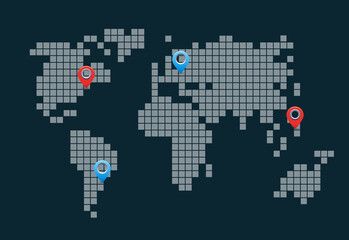 The pixel scheme of the globe map geography, dotted