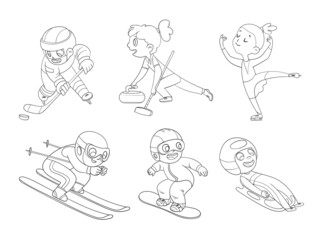 Winter Olympic sports for children. Coloring book - obrazy, fototapety, plakaty