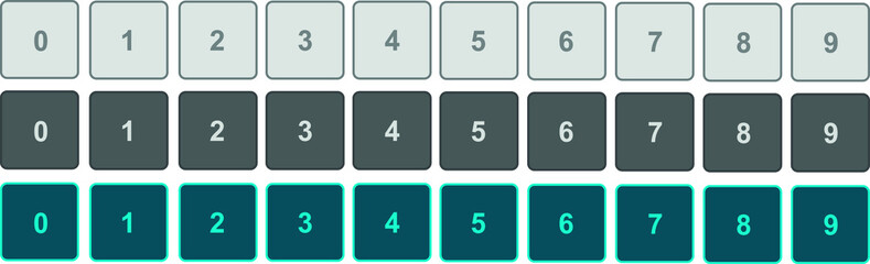 numbers in quare keys with rounded edges from a keyboard - different editable designs in vectors to type