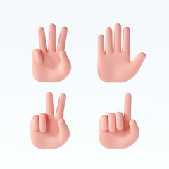 Obraz premium 3D Cartoon hand gestures icons set on isolated white background. 3d render illustration