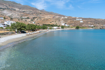 Fototapeta na wymiar Giannaki beach at Kardiani bay, Tinos island, Greece