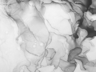 Black White Watercolor. Charcoal Painting. Pale Psychedelic Layout.