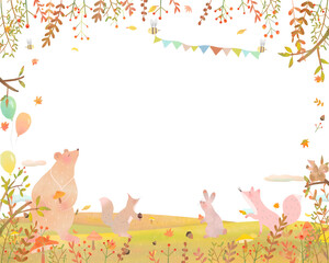 北欧風オシャレな秋の植物や森の動物の白バックベクターフレームのイラスト Animal Wall Mural Anim Melchi