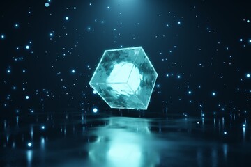 Abstract futuristic alien glowing neon cube background 3D rendering