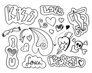 Set of love. Hand drawing. Doodle style. for your design.
