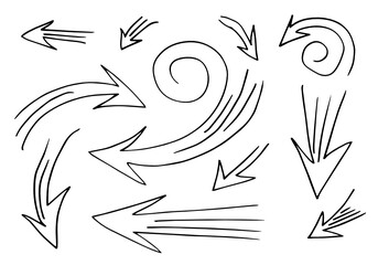 doodle design elements. hand drawn arrows isolated on white background. Vector illustration.