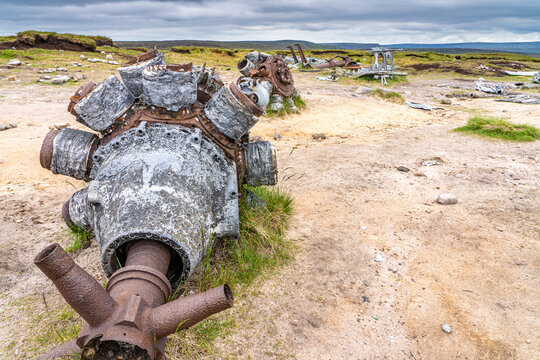Wreckage of the The Bleaklow Bomber, a US Air Force (USAF) Boeing RB-29A Superfortress which crashed near Higher Shelf Stones on Bleaklow in the Peak District national Park UK in 1948