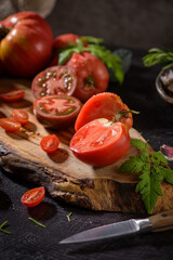 Tomatoes on rustic kitchen counter