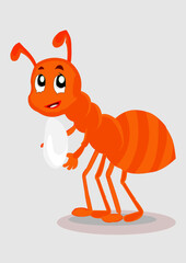 cute little red ant holding a grain of rice