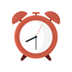 Vector illustration of a red alarm clock in the old style. Time and lateness concept