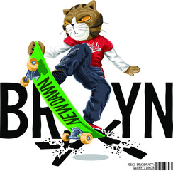 brooklyn with cat toy on skateboard illustration
